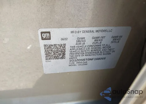 2022 Chevrolet Malibu Fwd Lt from USA, damaged, VIN 1G1ZD5ST0NF168069